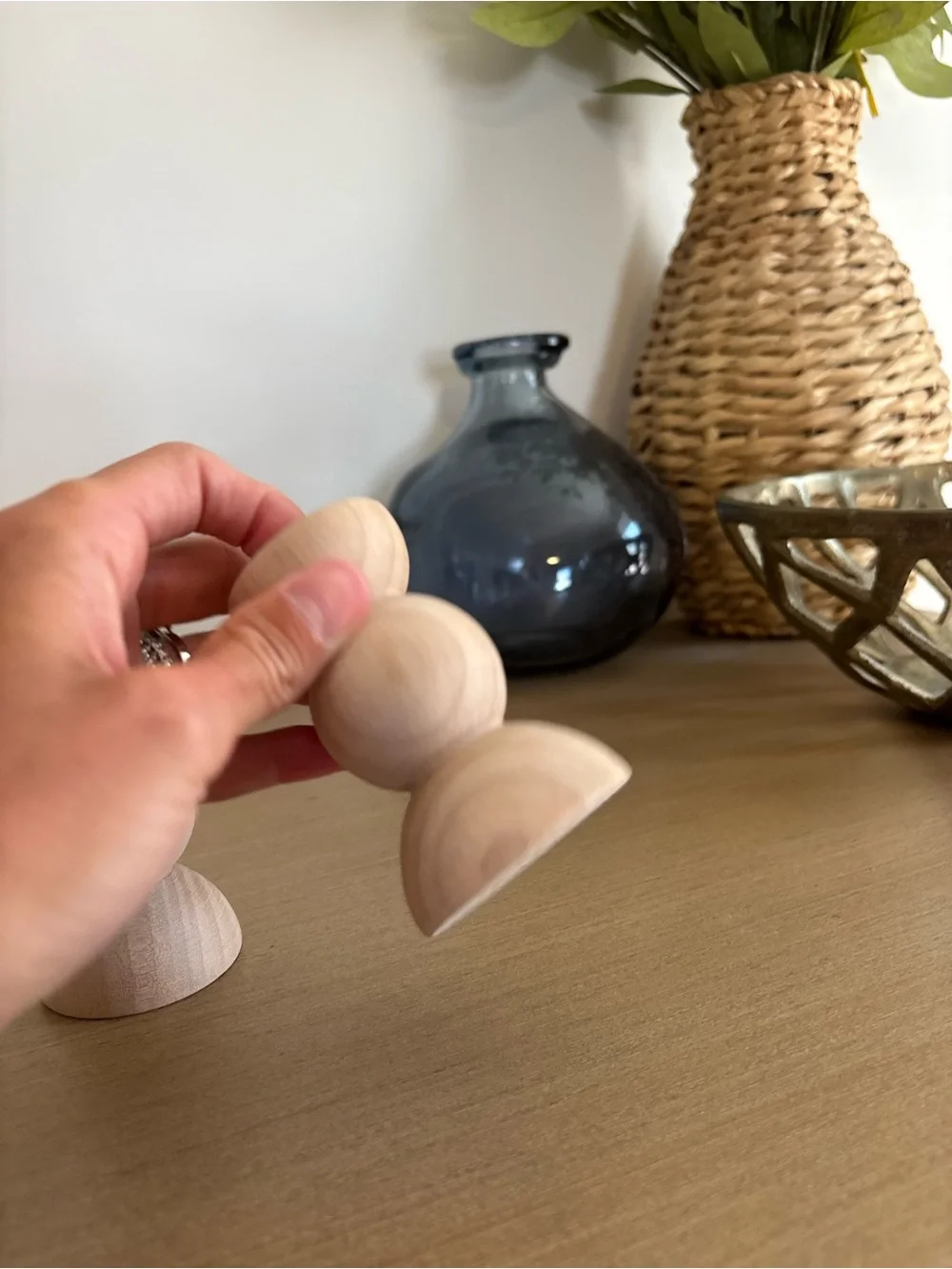 Amazon set of 2 Hand-Carved Wooden Stacked Ball Candle Holders